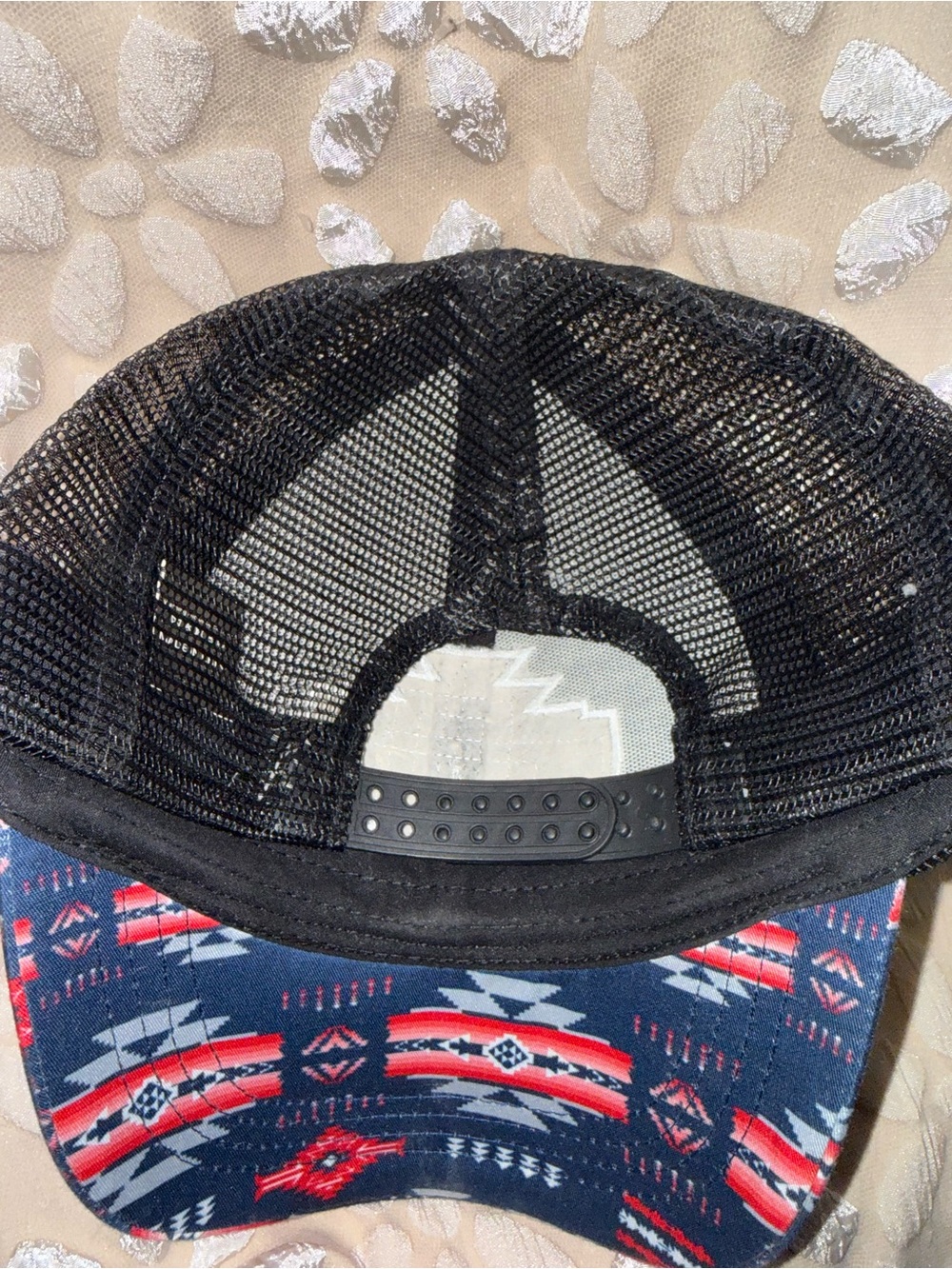 Source Unknown Navy Trucker Hat with Red Aztec Patch - Picture 3 of 3